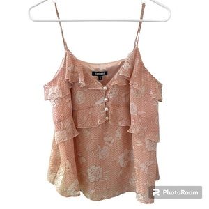 Express Pink Floral Spaghetti Strap Tank with Ruffled Neckline Women’s Medium